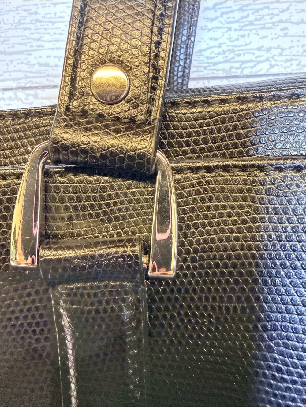 Diane Von Furstenberg Black Textured Leather Tote with Silver Buckles